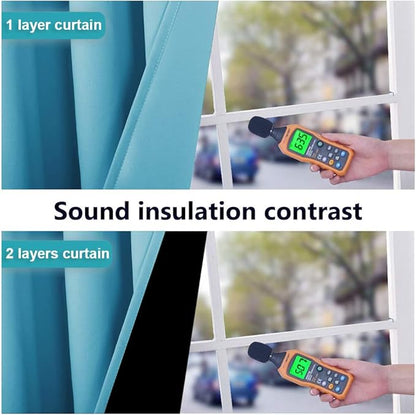 NICETOWN 100% Blackout Short Curtains with Black Liners, 2 Panels, 37" W by 50" L, Teal Blue, Solid Thermal Insulated Full Blackout 2-Layer Lined Drapes, Energy Efficiency Window Draperies for Bedroom