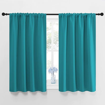 NICETOWN Peacock Blue Blackout Curtains Panels for Window, Thermal Insulated Rod Pocket Blackout Drapes/Draperies for Living Room (2 Panels, W42 x L48 inches)