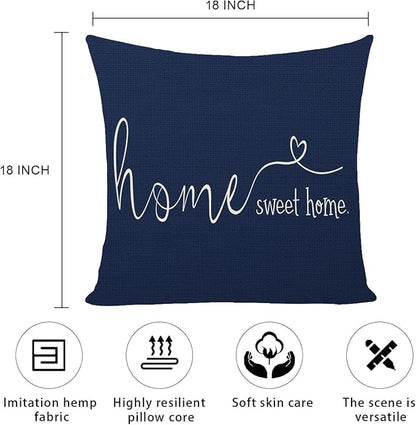 MFGNEH Home Sweet Home Quotes Farmhouse Pillow Covers 18x18 Inch,Farmhouse Decorative Lumbar Throw Pillow Case Cushion Cover,Housewarming Gift,Blue
