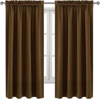 DWCN Blackout Curtains Room Darkening Thermal Insulated Bedroom Curtains Window Curtain Panels, 52 x 63 inches Long, Set of 2 Brown Rod Pocket Drapes