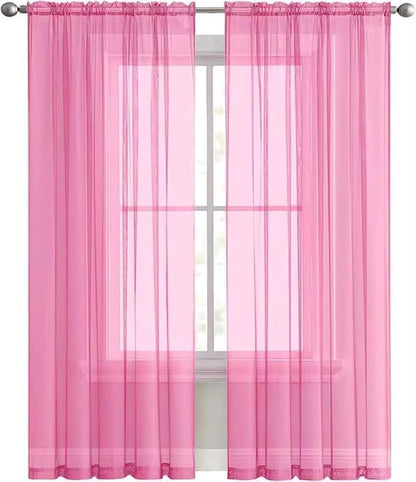 SpaceDresser Basic Rod Pocket Sheer Voile Window Curtain Panels Pink 1 Pair 2 Panels 52 Width 84 Inch Long for Kitchen Bedroom Children Living Room Yard（Pink, 52W x 84L）