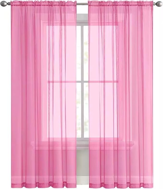 SpaceDresser Basic Rod Pocket Sheer Voile Window Curtain Panels Pink 1 Pair 2 Panels 60 Width 84 Inch Long for Kitchen Bedroom Children Living Room Yard（Pink, 60W x 84L）