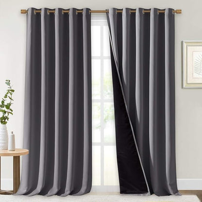 NICETOWN 100% Blackout Blinds, Laundry Room Decor Window Treatment Curtains for Large Patio Sliding Door, Thermal Insulated Grey Curtains for Bedroom, Set of 2, 70 inches x 108 inches