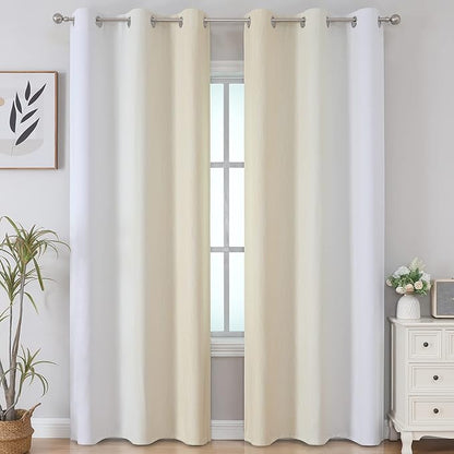 Estelar Textiler Beige and Greyish White Blackout Curtains for Living Room, Thermal Insulated Ombre Grommet Curtains & Drapes for Dining Room, Full Room Darkening Curtains for Bedroom,42Wx84L,2 Panels