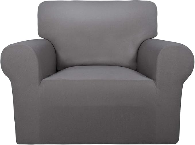 PureFit Super Stretch Chair Sofa Slipcover – Spandex Non Slip Soft Couch Sofa Cover, Washable Furniture Protector with Non Skid Foam and Elastic Bottom for Kids, Pets （Chair, Light Gray）