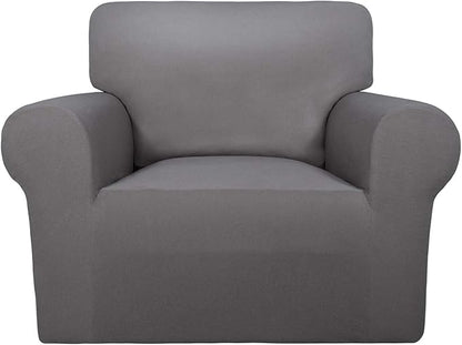 PureFit Super Stretch Chair Sofa Slipcover – Spandex Non Slip Soft Couch Sofa Cover, Washable Furniture Protector with Non Skid Foam and Elastic Bottom for Kids, Pets （Chair, Light Gray）