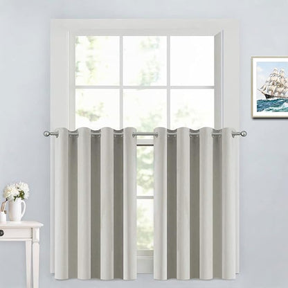 Yakamok 36 Inch Room Darkening Curtains, Blackout Window Panels Thermal Insulated Grommet Top Light Blocking Drapes for Bathroom Basement, 52Wx36L, Light Beige, 2 Panels