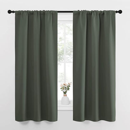 NICETOWN Bedroom Curtains Blackout Draperies - All Season Thermal Insulated Solid Rod Pocket Top Blackout Curtains/Drapes for Kid's Room (Dark Mallard, 1 Pair, 34 x 63 Inch)