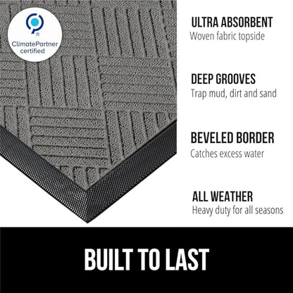 GORILLA GRIP 100% Waterproof All-Season WeatherMAX Doormat, 60x24, US Designed Natural Rubber, Stain and Fade Resistant, Low Profile Indoor Outdoor Door Mats, Easy Clean Patio Mat, Gray Diamond