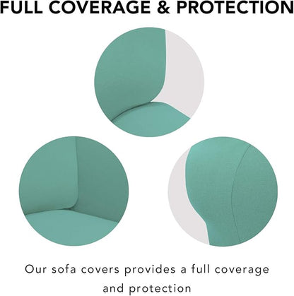 PureFit Super Stretch Sofa Slipcover – Spandex Non Slip Soft Couch Sofa Cover, Washable Furniture Protector with Non Skid Foam and Elastic Bottom for Kids, Pets （Sofa, Cyan）