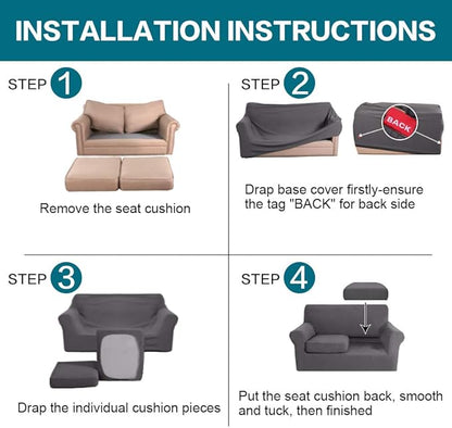 Turquoize 3 Piece Sofa Covers for 2 Cushion Couch Sofa Slipcover Soft Couch Cover for Dogs-Washable Sofa Furniture Covers with 2 Individual Cushion Covers, Feature Thick Fabric (2 Cushion Sofa, Gray)