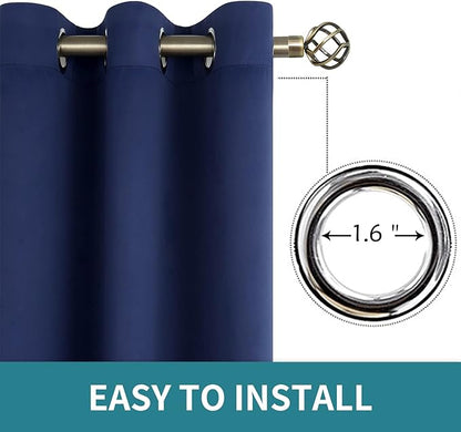 BGment Blackout Curtains for Bedroom - Grommet Thermal Insulated Room Darkening Curtains for Living Room, Set of 2 Panels, Each 55 x 69 Inch, Navy Blue