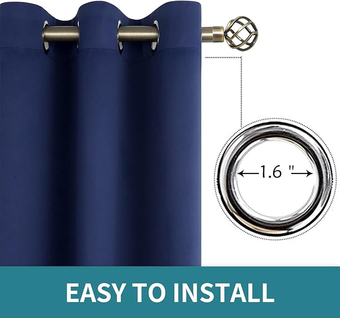 BGment Blackout Curtains for Bedroom 63 Inches Long - Navy Blue Room Darkening Thermal Insulated Sunlight Blocking Grommet Window Drapes for Kids Boys Room, Set of 2 Panels, 42 x 63 Inch