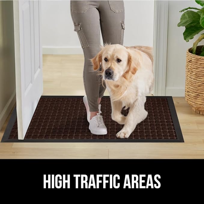 GORILLA GRIP 100% Waterproof All-Season WeatherMAX Doormat, 60x24, US Designed Natural Rubber, Stain and Fade Resistant, Low Profile Indoor Outdoor Door Mats, Easy Clean Patio Mat, Coffee Squares