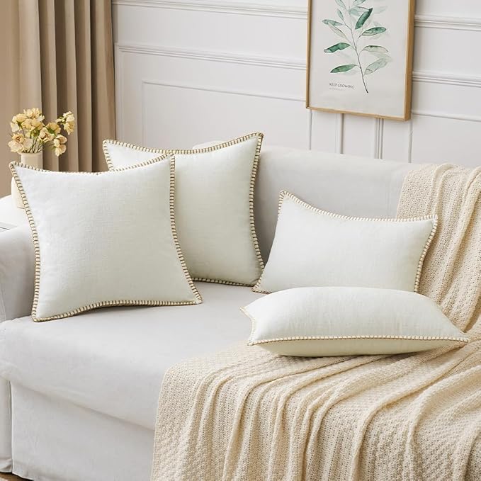 MIULEE Pack of 2 Christmas Pillow Covers 12x20 Inch Pure White Farmhouse Decorative Throw Pillow Covers with Stitched Edge Soft Chenille Solid Dyed Couch Pillow Covers for Sofa Bed Living Room