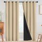 SimpleHome 100% Blackout Curtains for Bedroom,Thermal Insulated Beige Grommet Window Drapes Room Darkening Curtains for Living Room with Black Back,52 x 90 Inch,2 Panels