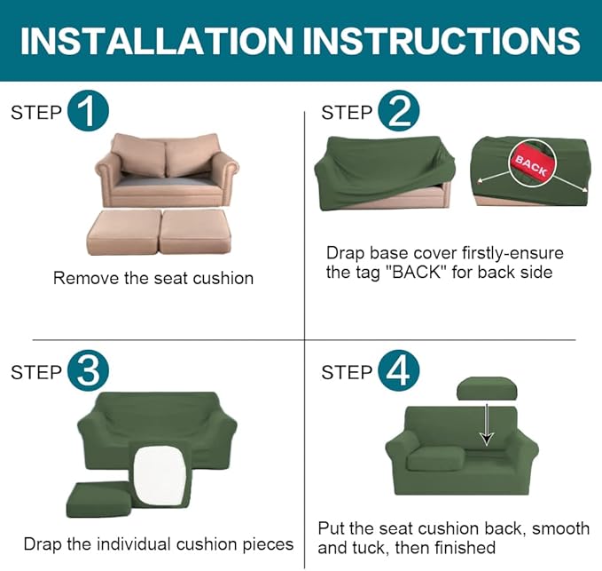 Turquoize 3 Piece Sofa Covers for 2 Cushion Couch Sofa Slipcover Soft Couch Cover for Dogs-Washable Sofa Furniture Covers with 2 Individual Cushion Covers, Feature Fabric (2 Cushion Sofa,Bronze Green)