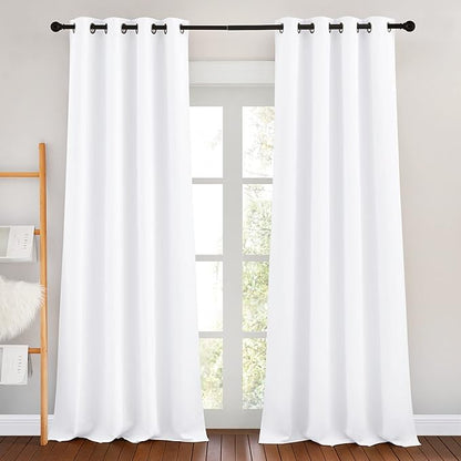 NICETOWN White Room Darkening Draperies and Curtains - Home Fashion Energy Saving Grommet Top Room Darkening Drape Panels for Bedroom (Set of 2, 46 by 90 Inch, White)