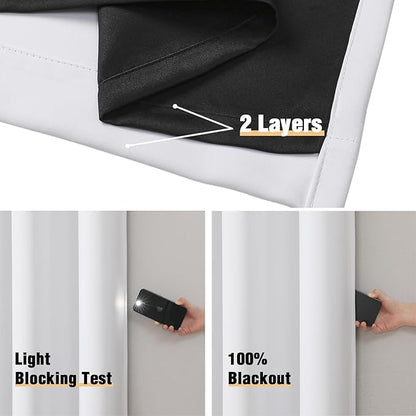 ChrisDowa White 100% Blackout Curtains 120 inch Long for Bedroom with Black Liner, 2 Thick Layers Total Blackout Thermal Insulated Grommet Long Curtains 2 Panels Set (Pure White, 52 x 120 Inch)