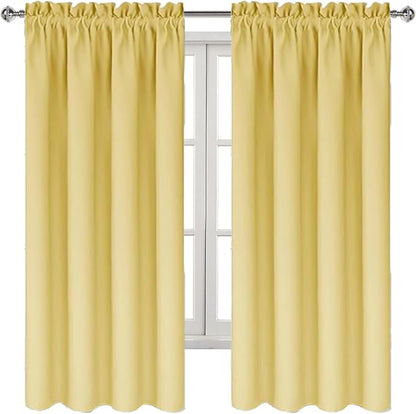 DWCN Blackout Curtains for Bedroom – Rod Pocket Thermal Insulated Noise Reducing Noise Reducing Drapes for Living Room, W 38 x L 63 Inch, 2 Panels, Light Yellow