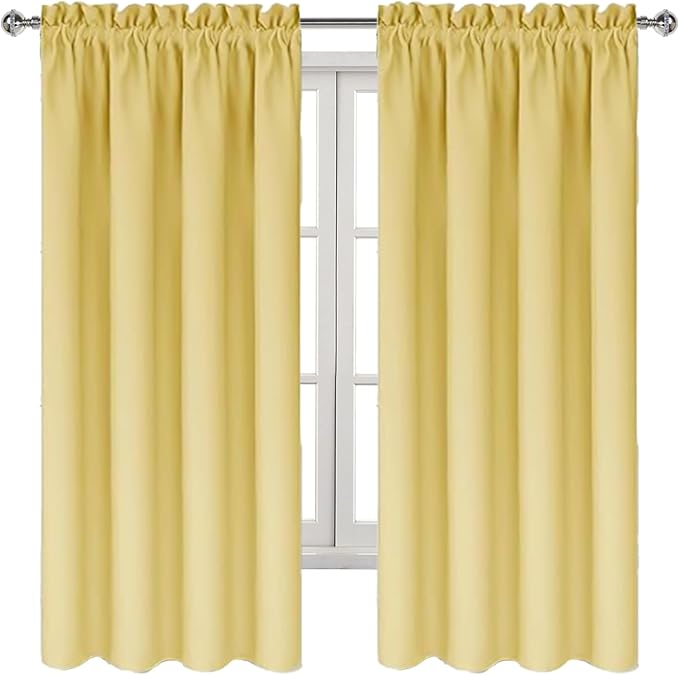 DWCN Blackout Curtains for Bedroom – Rod Pocket Thermal Insulated Noise Reducing Noise Reducing Drapes for Living Room, W 42 x L 63 Inch, 2 Panels, Light Yellow