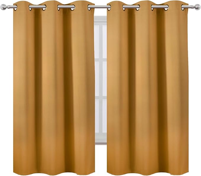 LEMOMO Blackout Curtains 42 x 63 inch/Mustard YellowCurtains Set of 2 Panels/Thermal Insulated Room Darkening Bedroom Curtains