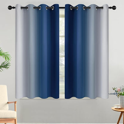 Yakamok Room Darkening Ombre Curtains,Thermal Insulated Grommet Window Drapes, Light Blocking Gradient Color Curtains for Bedroom(Blue and Greyish White, 52x45 Inch, Set of 2)