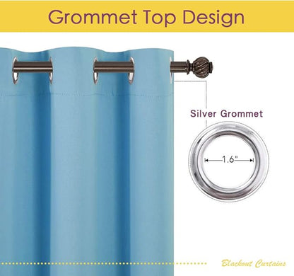 NICETOWN Blackout Draperies Curtains for Kids Room, Window Treatment Thermal Insulated Solid Grommet Blackout Drape Panels for Bedroom (Set of 2, 42 by 54 Inch, Teal Blue)