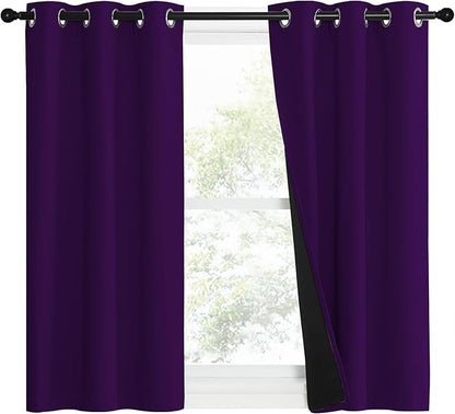 NICETOWN 100% Blackout Curtains with Black Liner Backing, Thermal Insulated Curtains for Living Room, Noise Reducing Drapes, Royal Purple, 37" Wide x 50" Long Per Panel, Set of 2 Panels
