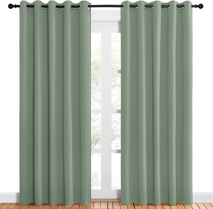 NICETOWN Room Darkening Draperies Window Curtain Panels, Greyish Green, 2 Panels, W60 x L84 -inch, Thermal Insulated Grommet Room Darkening Curtains for Bedroom