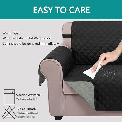 U-NICE HOME Loveseat Sofa Cover Reversible Couch Cover for Dogs Pets with Elastic Straps Water Resistant Furniture Protector for 2 Cushion Couch (Loveseat, Black/Grey)