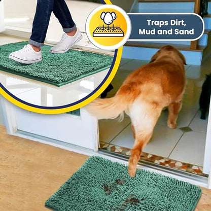 Muddy Mat® | Super Absorbent Door Mat Indoor, Microfiber Quick Dry Chenille Entryway Rug, Non-Slip Front Door Mat, Indoor Mats for Entryway, Machine Washable Pet Rug, Seafoam Green 24" x 72"