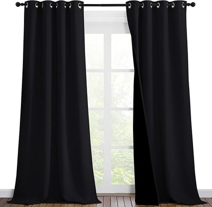 NICETOWN High-End Thermal Curtains, Full Blackout Curtains 90 Inches Long for Dining Room, Soundproof Window Treatment Drapes for Hall Room, Black, 46" Wide Per Panel, Set of 2 Panels