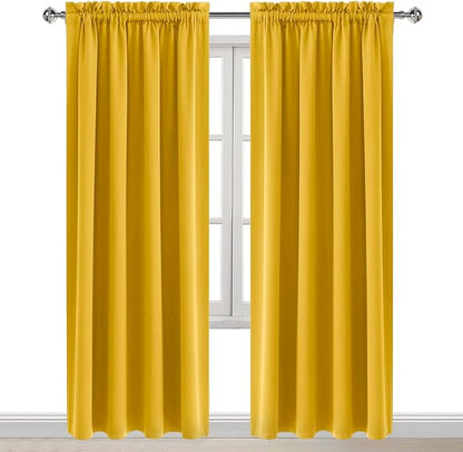 DWCN Blackout Curtains Room Darkening Thermal Insulated Bedroom Curtains Window Curtain Panels, 52 x 84 inches Long, Set of 2 Yellow Rod Pocket Drapes
