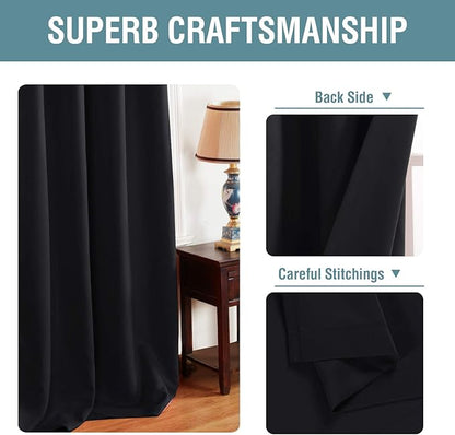 H.VERSAILTEX 100% Blackout Bedroom Curtains Drapes 63 Inch Length Thermal Insulated Window Curtain Panels Energy Efficient Grommet Top Winter Curtain - Solid in Jet Black (One Panel), 52" W x 63" L