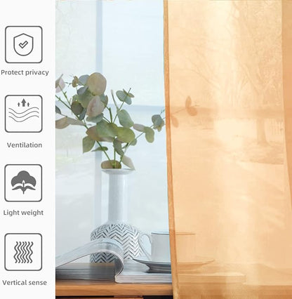 youleyar Solid Sheer Rod Pocket Curtain Voile Draperies 2 Panels White Beige Black Grey Coffee 52 Inch Width 63 Inch Long 1 Pair for Kitchen Bedroom Children Living Room Yard(Beige,52Wｘ63L)