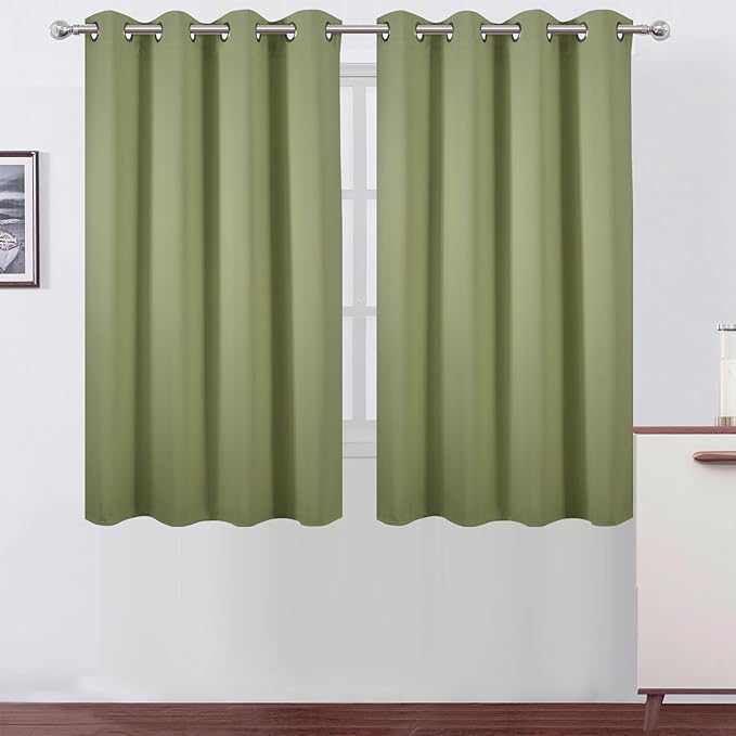 LEMOMO Blackout Curtains 66 x 54 Inch Long Sage Green Curtains Set of 2 Panels Room Darkening Curtains for Bedroom and Living Room