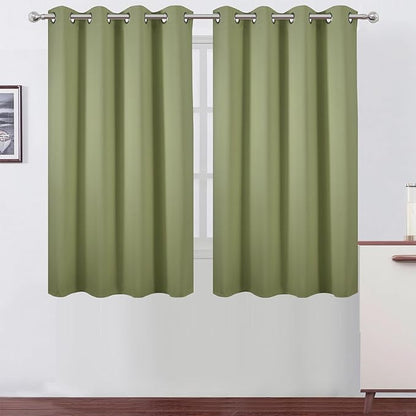 LEMOMO Blackout Curtains 66 x 54 Inch Long Sage Green Curtains Set of 2 Panels Room Darkening Curtains for Bedroom and Living Room
