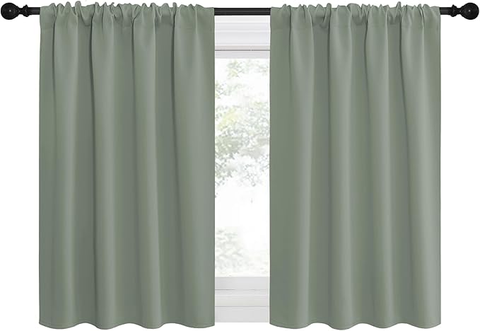 NICETOWN Window Curtains Blackout Drapes - Thermal Insulated Solid Rod Pocket Blackout Curtains/Draperies for Living Room (Sage Green, One Pair, 34 by 30-Inch)