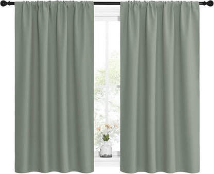 NICETOWN Window Curtains Blackout Drapes - Thermal Insulated Solid Rod Pocket Blackout Curtains/Draperies for Living Room (Greyish Green, One Pair, 42 by 54-Inch)