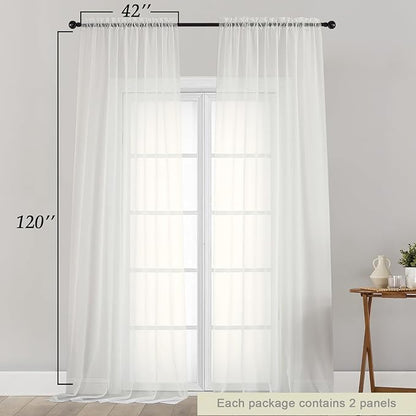 Extra Long Sheer Ivory Curtains for Bedroom Living Room 120 Inches Long 2 Panels Set, Solid Soft Light Filtering Rod Pocket Sheer Window Curtains, Ivory, Each 42" Wx120 L Inch