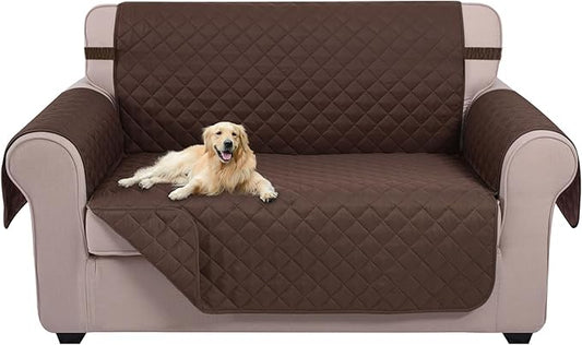 U-NICE HOME Loveseat Sofa Cover Reversible Couch Covers for 2 Cushion Couch for Dogs Furniture Protector Cover with Elastic Straps Water Resistant(Loveseat Small, Chocolate/Chocolate)