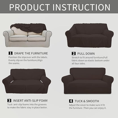 Easy-Going Stretch Oversized Loveseat Slipcover 1-Piece Sofa Cover Furniture Protector Couch Soft with Elastic Bottom for Kids Polyester Spandex Jacquard Fabric Small Checks Chocolate