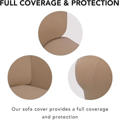 PureFit Super Stretch Sofa Slipcover – Spandex Non Slip Soft Couch Sofa Cover, Washable Furniture Protector with Non Skid Foam and Elastic Bottom for Kids, Pets (Oversized, Camel)