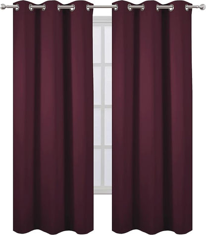 LEMOMO Burgundy Red Thermal Blackout Curtains/38 x 84 Inch/Set of 2 Panels Room Darkening Curtains for Bedroom