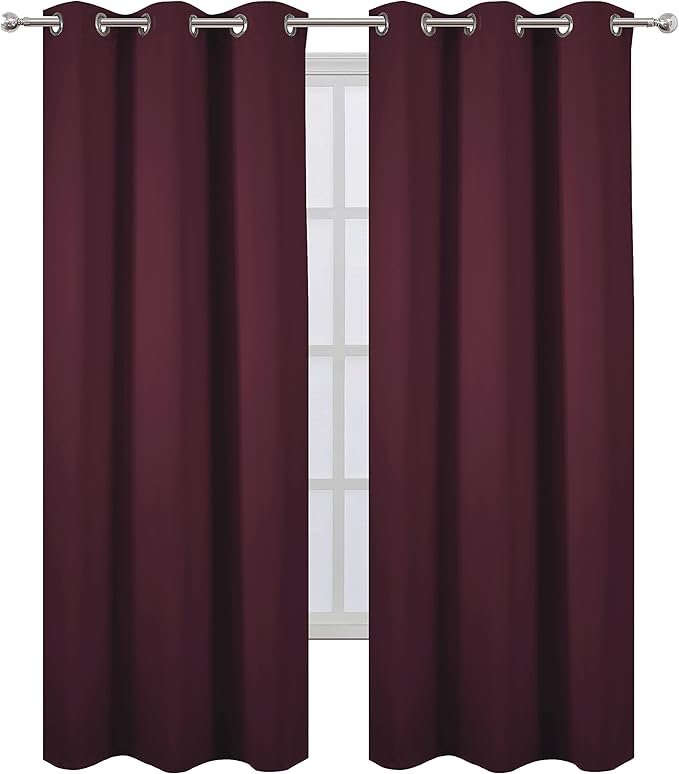 LEMOMO Burgundy Red Thermal Blackout Curtains/42 x 84 Inch/Set of 2 Panels Room Darkening Curtains for Bedroom