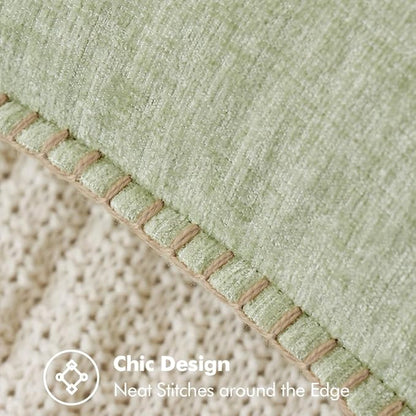 MIULEE Pack of 2 Couch Throw Pillow Covers 16x16 Inch Light Green Farmhouse Decorative Pillow Covers with Stitched Edge Soft Chenille Solid Dyed Spring Pillow Covers for Sofa Bed Living Room