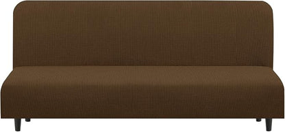 U-NICE HOME Stretch Futon Cover Armless Bed Slipcover - Soft Jacquard Fabric Washable for Pet Friendly, Brown
