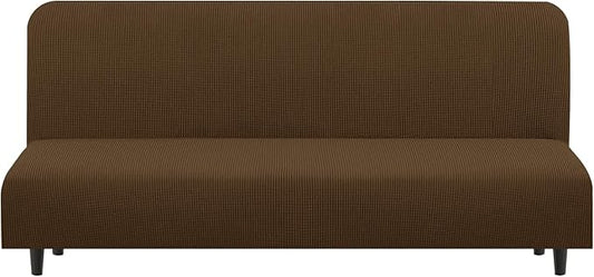 U-NICE HOME Stretch Futon Cover Armless Bed Slipcover - Soft Jacquard Fabric Washable for Pet Friendly, Brown