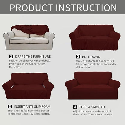 Easy-Going Stretch Oversized Chair Sofa Slipcover 1-Piece Couch Sofa Cover Furniture Protector Soft with Elastic Bottom for Kids Spandex Jacquard Fabric Small Checks Wine